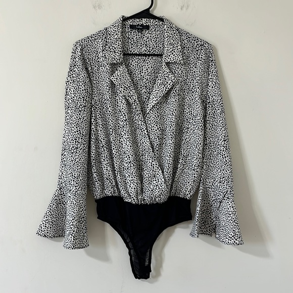 Lulus Always Lovely Ivory And Black Print Long Sleeve Bodysuit Size Small - Picture 3 of 14